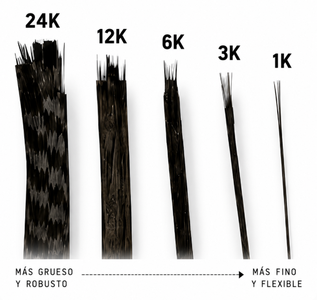 Comparativa de haces de fibra 24K 12K 6K 3K y 1K